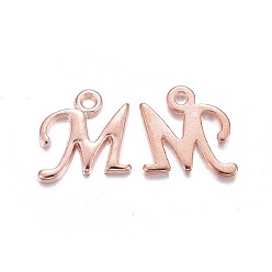 Letter M Rose Gold Plated Alloy Letter Pendants, Rack Plating, Cadmium Free & Lead Free, Letter.M, 13x13x2mm, Hole: 1.5mm