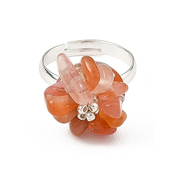 Red Agate Регулируемые открытые кольца-манжеты из натурального красного агата и латуни для женщин, цветок, широкая полоса кольца, серебряные, 17 мм