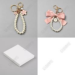 Pink 4 шт. 2 стили брелки с подвеской в виде цветка из сплава и ткани с бантом, с пластиковой бусинкой, имитирующей жемчуг, розовые, 149~160 мм, 2 шт / стиль