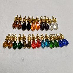 Couleur Mélangete 72pcs 12 pendentifs en verre de couleurs, charmes de larme, avec des anneaux de fer, couleur mixte, 23.7mm, Trou: 2.2mm, 6 pcs / couleur