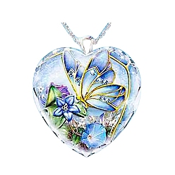 Royal Blue Heart Glass Pendant Necklaces, with Platinum Alloy Chains, Royal Blue, Pendant: 23x25mm
