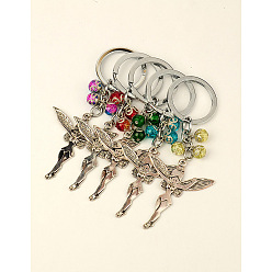Mixed Color Crackle Glass Keychain, with Tibetan Style Pendants and Alloy Keychain Findings, Mixed Color, 105mm