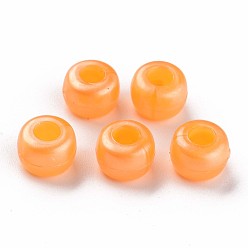 Orange Plastic Pearlized Beads, Barrel, Orange, 9x6mm, Hole: 3.5mm, about 1900pcs/500g.