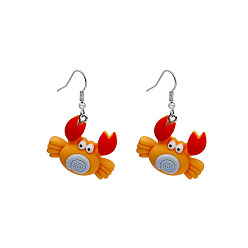 E4263-5/Crab Fun 3D Animal Fried Egg Earrings Cute Creative Basketball Dice Ocean Starfish Goldfish Fries Ear Drops