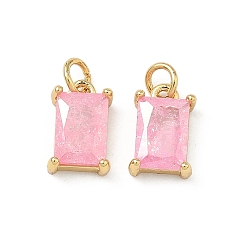 Бледно-Розовый Кулон из циркония, прямоугольник амулеты, без свинца и без кадмия, стойки покрытие, долговечный, реальный 18 k позолоченный, розовый жемчуг, 9.5x6x3 мм, Перейти кольцо: 4x0.8 мм, 2.5 мм внутренним диаметром
