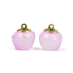 Фиолетовый Окрашенного распылением стеклянные подвески, с латунной эмалированной фурнитурой, яблоко, фиолетовые, 15.5x13~14 мм, отверстие : 1.4 мм