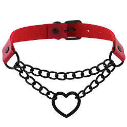 Black heart, red color Fashionable Heart-shaped Black Chain Collar Necklace with Lock, PU Leather Material
