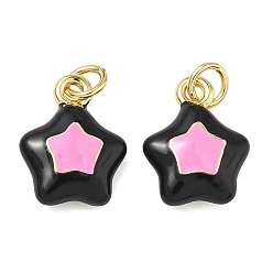 Черный Латунь эмаль подвески, звезды прелести, долговечный, стойки покрытие, без свинца и без кадмия, реальный 18 k позолоченный, чёрные, 14x11x4.5 мм, отверстие : 3 мм, Перейти кольцо: 5x1 мм