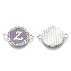Letter Z Alloy Enamel Links Connectors, with Crystal Rhinestones, Flat Round with Letter, Silver Color Plated, Letter.Z, 22x16x2mm, Hole: 1.8mm