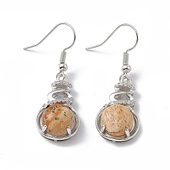 Пейзажный Джаспер Серьги-подвески с натуральным изображением яшмовой тыквы и кристаллами горного хрусталя, платиновые латунные украшения для женщин, 39 мм, штифты : 0.6 мм