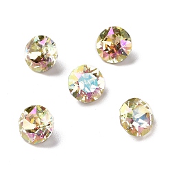 Luminous Green Glass Rhinestone Cabochons, Pointed Back & Back Plated, Flat Round, Luminous Green, 10x6.5mm