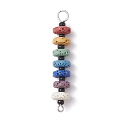 Lava Rock Chakra Natural Lava Rock Dyed Beaded Connector Charms, with Black Glass Seed Beads, Disc Links, Platinum, 45x8mm, Hole: 1.5mm and 4mm