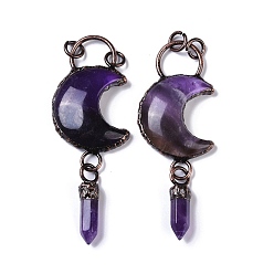 Amethyst Natural Amethyst Crescent Moon Big Pendants, Faceted Bullet Gems Charms with Red Copper Plated Brass Findings, 95x32x9mm, Hole: 6mm