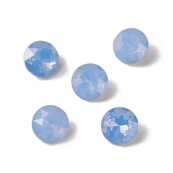 Air Blue Opal Opal Style Eletroplate K9 Glass Rhinestone Cabochons, Pointed Back & Back Plated, Faceted, Flat Round, Air Blue Opal, 10x5mm