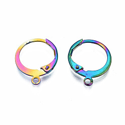 Rainbow Color 304 accessoires dormeuses d'oreilles en acier inoxydable, fil d'oreille avec boucle, couleur arc en ciel, 15x12~13x2mm, Trou: 1.4mm, pin: 0.8 mm