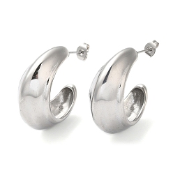 Stainless Steel Color 304 Stainless Steel Round Earrings, Half Hoop Earrings, Stainless Steel Color, 31.5x15.5mm