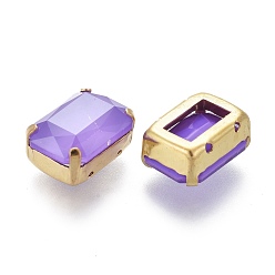 Фиолетовый Шить на горный хрусталь, стиль мокко, стекло горный хрусталь, с позолоченными латунными зубцами, граненые, прямоугольные, фиолетовые, 14x10x6 мм, отверстие : 1.2 мм