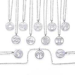 Stainless Steel Color 304 Stainless Steel Pendant Necklaces, Horoscope/Twelve Constellation/Zodiac Sign, Stainless Steel Color, 18.11 inch(46cm)