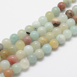 Flower Amazonite Natural Flower Amazonite Beads Strands, Round, 4mm, Hole: 1mm, about 90pcs/strand, 15.7 inch(40cm)