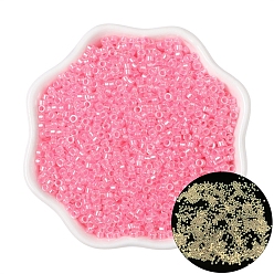 Rosa Oscura Resplandor luminoso en las cuentas de semillas cilíndricas oscuras., aerosol pintado, de color rosa oscuro, 2.5 mm, agujero: 1 mm, sobre 700 unidades / bolsa