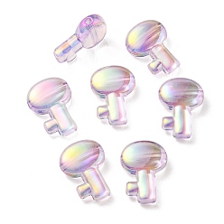 Medium Purple UV Plating Rainbow Iridescent Transparent Acrylic Beads, Key, Medium Purple, 26.5x19x7.5mm, Hole: 2.7mm