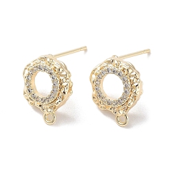 Real 18K Gold Plated Brass Micro Pave Cubic Zirconia Stud Earring Findings, Annulus, Real 18K Gold Plated, 13x11mm, Hole: 1.2mm, Pin: 0.8mm