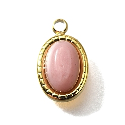 Родонит 304 прелести нержавеющей стали, овальные, с природным родонитом, реальный 18 k позолоченный, ионное покрытие (ip), 10x6x3.5 мм, отверстие : 1.2 мм