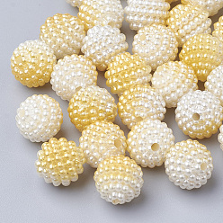 Gold Imitation Pearl Acrylic Beads, Berry Beads, Combined Beads, Rainbow Gradient Mermaid Pearl Beads, Round, Gold, 12mm, Hole: 1mm, about 200pcs/bag