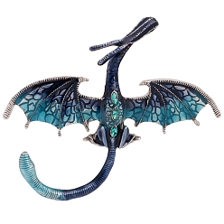 Prussian Blue Cartoon Flying Dragon Brooches, Antique Golden Alloy Enamel Pins, Animal Badge for Clothes Backpack, Prussian Blue, 73x78mm