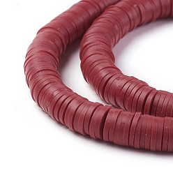 Dark Red Flat Round Eco-Friendly Handmade Polymer Clay Beads, Disc Heishi Beads for Hawaiian Earring Bracelet Necklace Jewelry Making, Dark Red, 6x1mm, Hole: 2mm, about 353~378pcs/strand, 17.7 inch