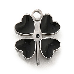 Нержавеющая Сталь Цвет 304 подвески из нержавеющей стали в виде четырехлистного клевера, с пластиковой имитацией оболочки, чёрные, цвет нержавеющей стали, 11.5x9.5x1.5 мм, отверстие : 0.6 мм
