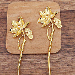 Golden Alloy Lotus Hair Sticks for Enamel, Cabochons Settings, Long-Lasting Plated Hair Accessories for Women, Golden, 175x47mm, Tray: 10mm