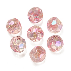 Pink UV Plating Rainbow Iridescent Acrylic European Beads, Faceted, Large Hole Beads, Round, Pink, 15.5x15.5mm, Hole: 4mm