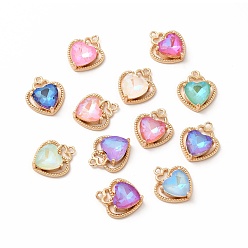 Mixed Color Brass with K9 Glass Charms, Golden, Heart Charms, Mixed Color, 18x15.5x6mm, Hole: 1.5mm