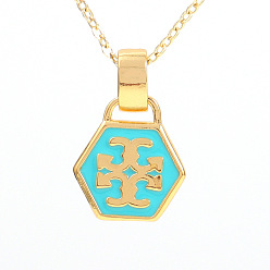 02 Multi-color Hexagonal Pendant with Triumph Arch Design in Copper Plated Gold for Fashionable Streetwear