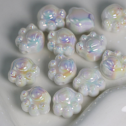 Colorful UV Plating Rainbow Iridescent Acrylic Beads, Cat Paw Print, Colorful, 16.6x18.6x13.3mm, Hole: 2.5mm