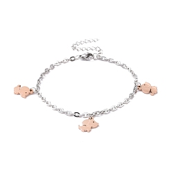 Rose Gold & Stainless Steel Color 304 Stainless Steel Dog Charm Bracelet with Cable Chains for Women, Rose Gold & Stainless Steel Color, 7-1/8 inch(18cm)