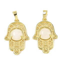Хрусталь Природного кварца хрустальных подвесок, латунные полые хамса ручные амулеты, стойки покрытие, без кадмия и без свинца, золотые, 33x22x6.5 мм, отверстие : 7.5x5 мм