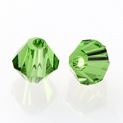 Green Faceted Bicone Grade AAA Transparent Glass Beads, Green, 4x3mm, Hole: 1mm, about 720pcs/bag