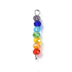 Platinum Electroplated Colorful Faceted Glass Rondelle Beaded Connector Charms, Chakra Links with 304 Stainless Steel Double Loops, Platinum, 29~29.5x4mm, Hole: 1.8~2mm