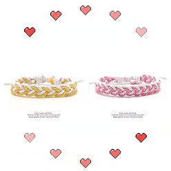 A yellow-white and pink-white couple Simple Braided Bracelet for Couples, Friends - Minimalist, Trendy, Handmade.