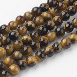 Tiger Eye Natural Yellow Tiger Eye Bead Strands, Round, Grade A, 4~4.5mm, Hole: 1mm, about 85~90pcs/strand, 14.9 inch(38cm)