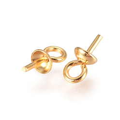 Golden 304 Stainless Steel Cup Pearl Peg Bails Pin Pendants, For Half Drilled Beads, Golden, 6x3mm, Hole: 1.5mm, Pin: 0.7mm