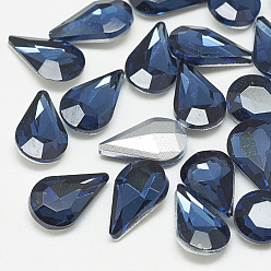 Montana Pointed Back Glass Rhinestone Cabochons, Back Plated, Faceted, teardrop, Montana, 10x6x3mm