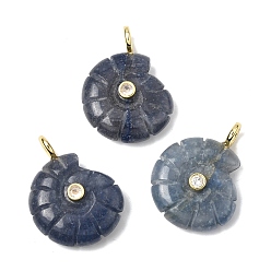 Синий Авантюрин Подвески из натурального синего авантюрина (окрашенного и подвергнутого термической обработке)., Подвески в форме раковины с латунными микропаве из прозрачных кубических цирконий., золотые, стойки покрытие, 34x25~26x10 мм, отверстие : 3.5 мм