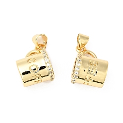 Real 18K Gold Plated Rack Plating Brass Micro Pave Clear Cubic Zirconia Pendants, Cadmium Free & Lead Free, Cup & Word Coffee, Real 18K Gold Plated, 11x16x10mm, Hole: 5x3.5mm