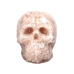 Rose Quartz Resin Skull Display Decoration, with Natural Rose Quartz Chips inside Statues for Home Office Decorations, 73x100x75mm