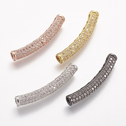 Mixed Color Brass Micro Pave Cubic Zirconia Tube Beads, Tube, Curved, Clear, Mixed Color, 31.5x4.2mm, Hole: 2mm