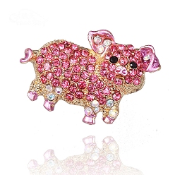 Rose Golden Alloy Rhinestone Brooches, Pig Brooches for Women, Rose, 25x35mm