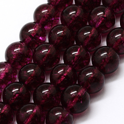 Old Rose Dyed Round Natural Crackle Quartz Beads Strands, Old Rose, 6mm, Hole: 1mm, about 31pcs/strand, 7.5 inch